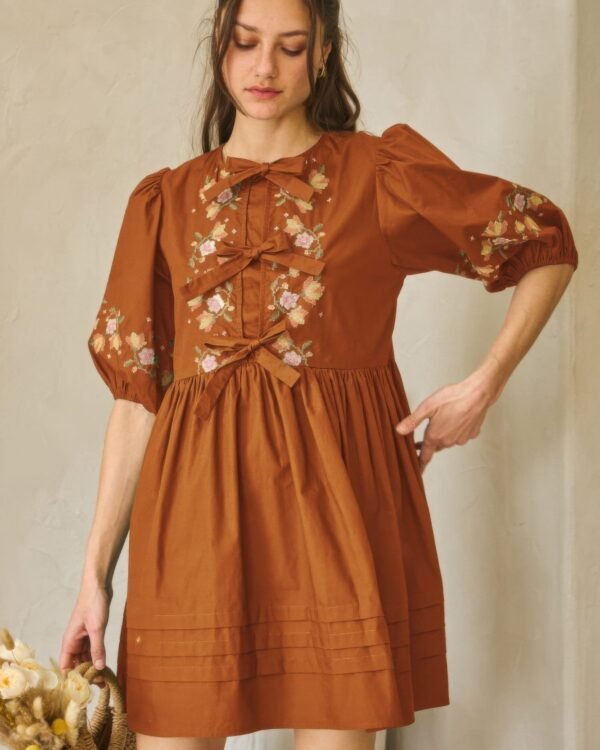 Poplin Front Ribbon Tie Baby Doll Dress