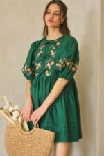 Poplin Front Ribbon Tie Baby Doll Dress - Image 4