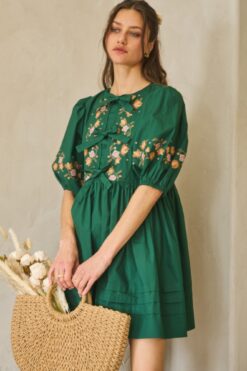 Poplin Front Ribbon Tie Baby Doll Dress