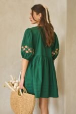 Poplin Front Ribbon Tie Baby Doll Dress - Image 6