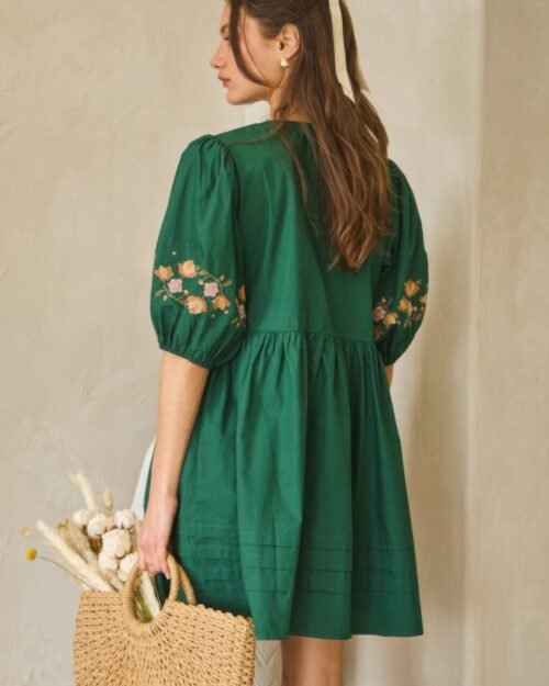 poplin front ribbon tie baby doll dress