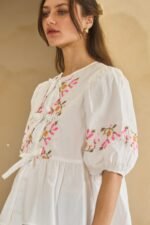 Poplin Front Ribbon Tie Blouse - Image 13