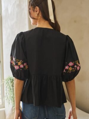 Poplin Front Ribbon Tie Blouse