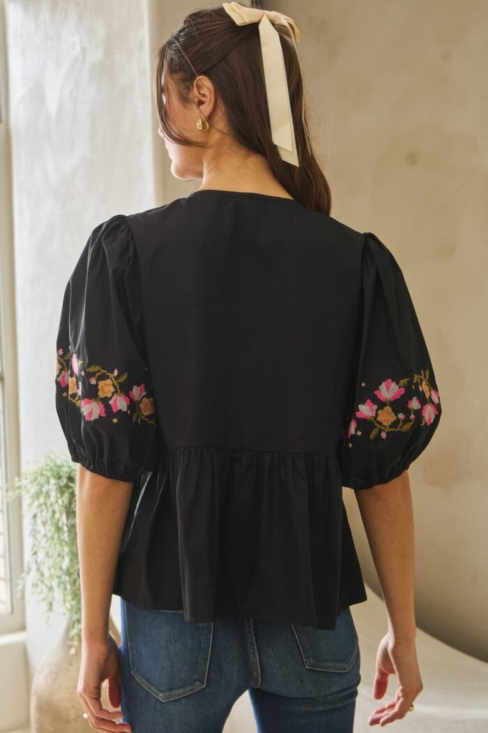 Poplin front ribbon tie blouse - image 10