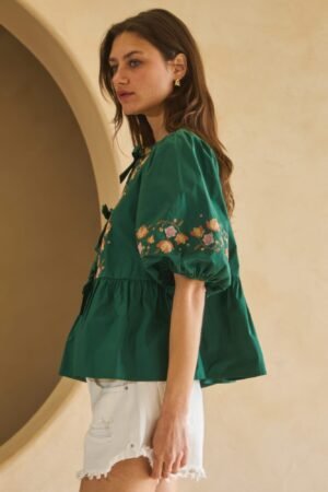 Poplin Front Ribbon Tie Blouse Poplin Front Ribbon Tie Blouse
