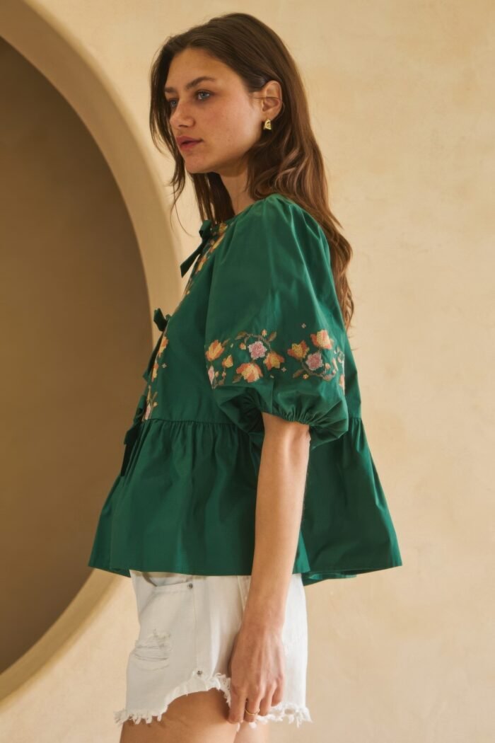 Poplin front ribbon tie blouse - image 19