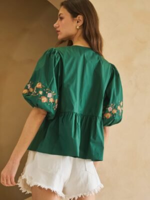 Poplin Front Ribbon Tie Blouse