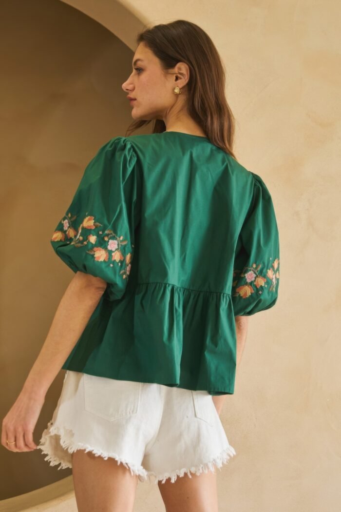 Poplin front ribbon tie blouse - image 20