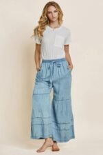 Washed Denim Tiered Wide Leg Pants - Image 3