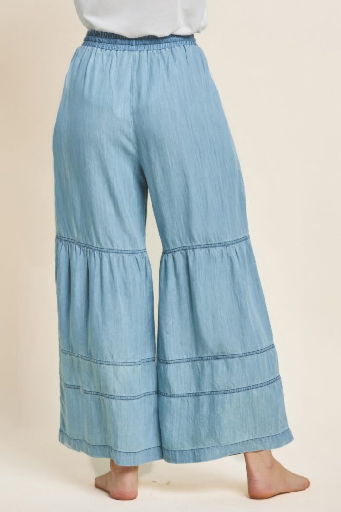 Washed denim tiered wide leg pants - image 5