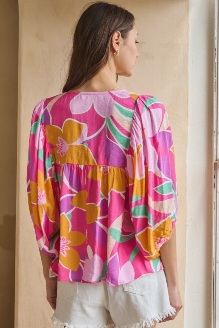 Geo floral printed batwing sleeve top - image 5