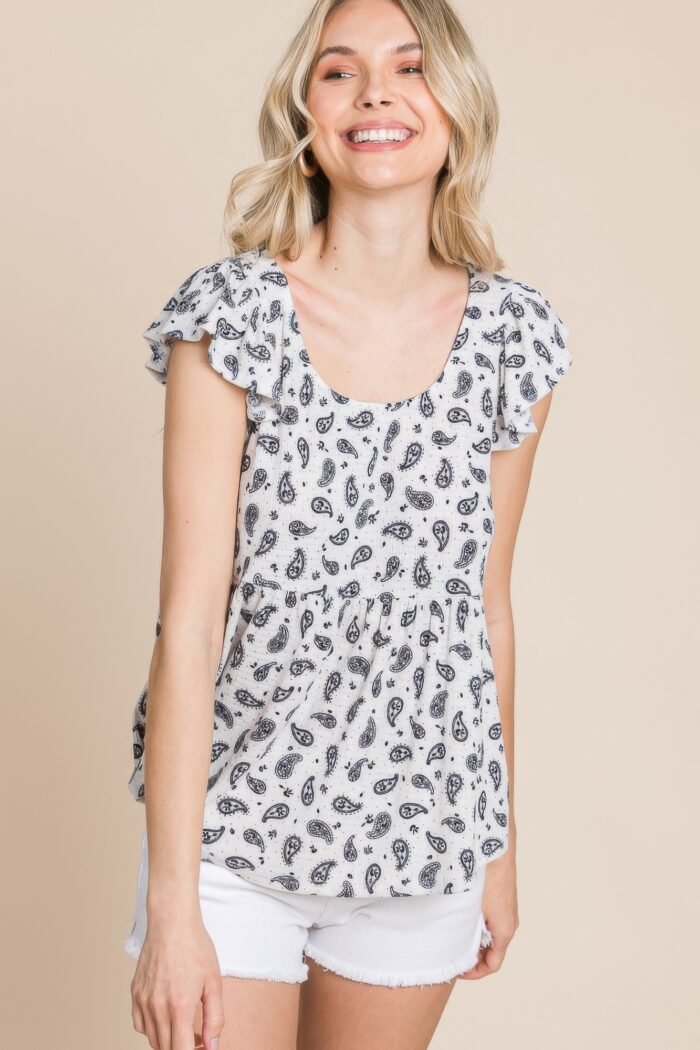 Paisley flutter sleeves top - image 4
