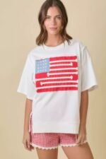 Boxy Wide Top With American Flag Patchwork - Image 2
