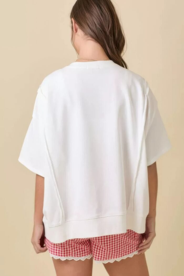 Boxy wide top with american flag patchwork - image 8