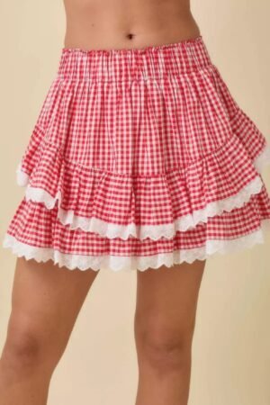 Gingham Ruffle Skort With Eyelet Ruffle