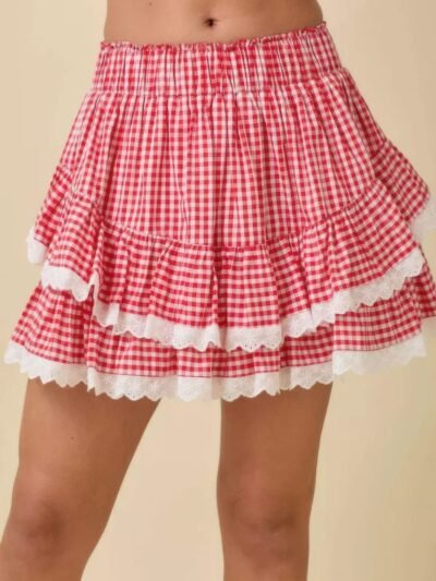 Gingham Ruffle Skort With Eyelet Ruffle