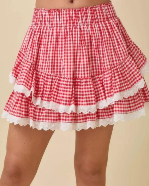 Gingham Ruffle Skort With Eyelet Ruffle