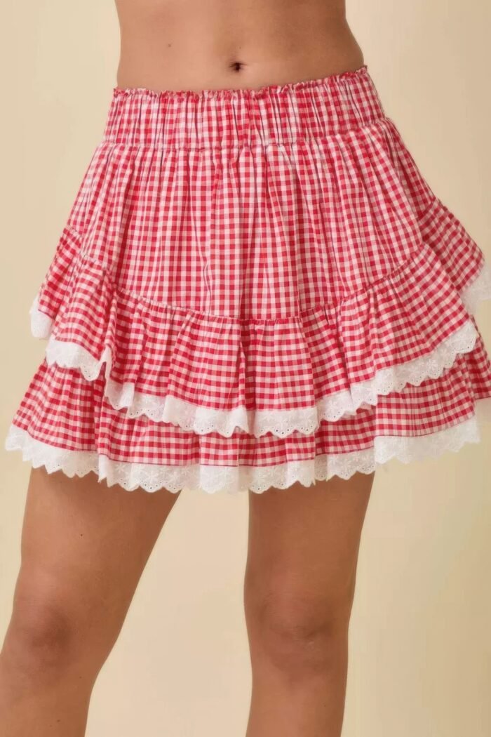 Gingham ruffle skort with eyelet ruffle - image 1