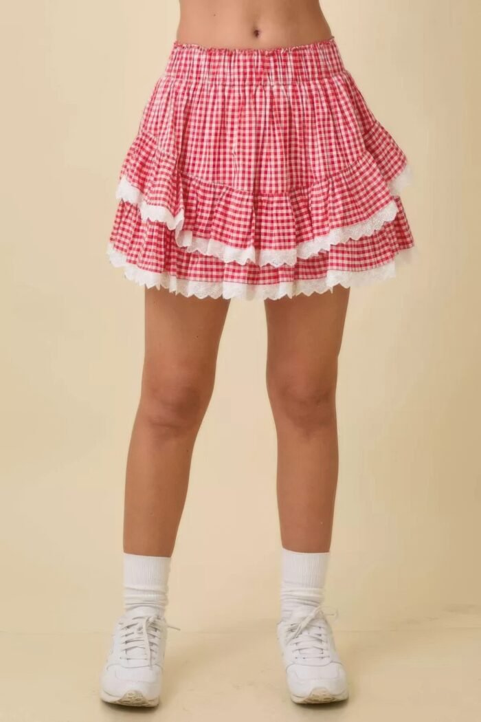 Gingham ruffle skort with eyelet ruffle - image 2