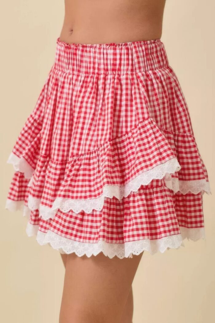Gingham ruffle skort with eyelet ruffle - image 3