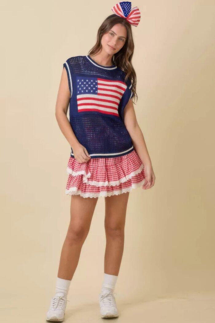 Gingham ruffle skort with eyelet ruffle - image 6