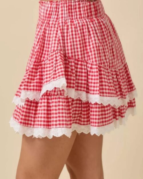 gingham ruffle skort with eyelet ruffle