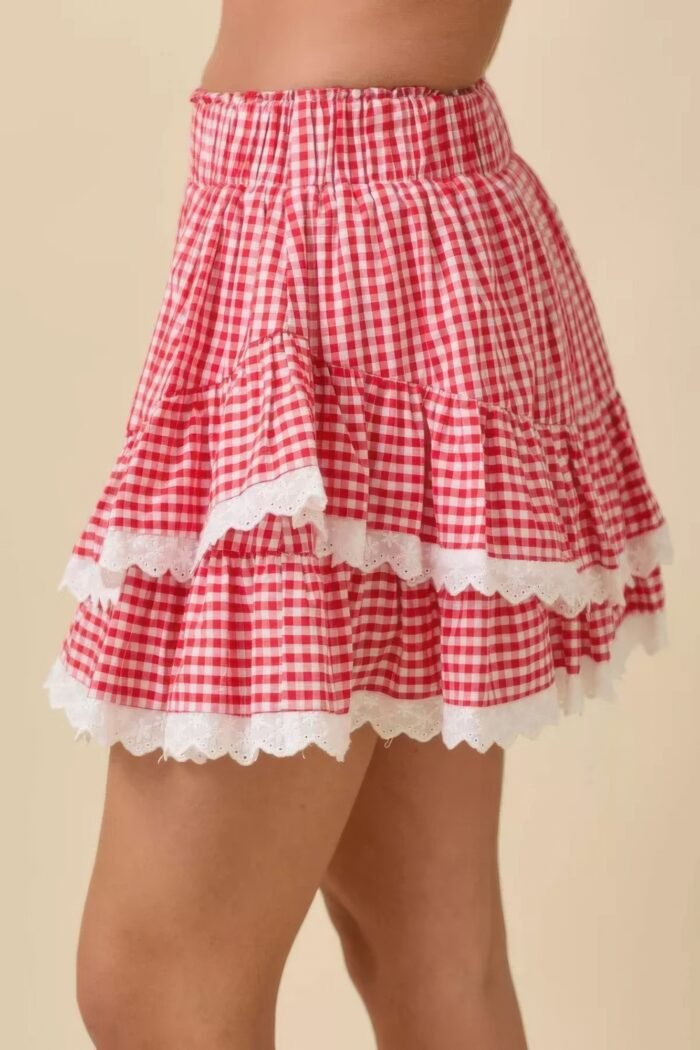 Gingham ruffle skort with eyelet ruffle - image 7