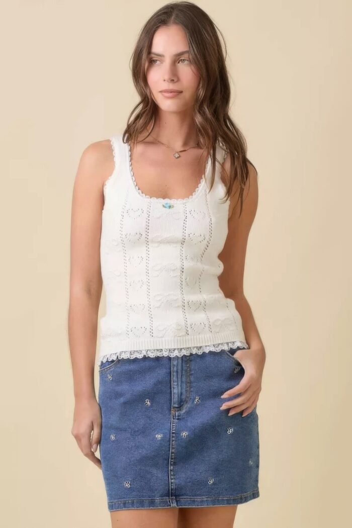 Mini denim skirt with all over ribbon bow - image 2