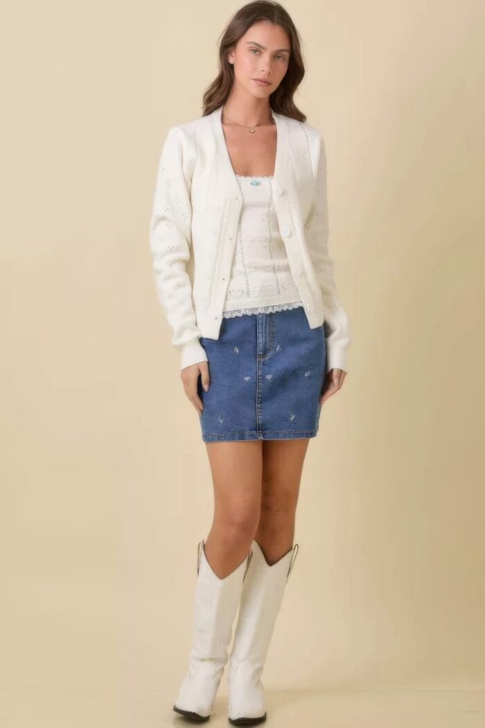 Mini denim skirt with all over ribbon bow - image 3