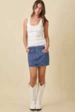 Mini Denim Skirt With All Over Ribbon Bow - Image 4