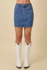 Mini Denim Skirt With All Over Ribbon Bow - Image 5
