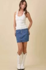 Mini Denim Skirt With All Over Ribbon Bow - Image 7