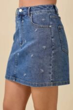 Mini Denim Skirt With All Over Ribbon Bow - Image 9