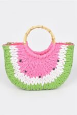 Faux Straw Crochet Watermelon Handbag - Image 3