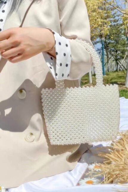 Hand Made Faux Pearl Bead Small Tote Bag