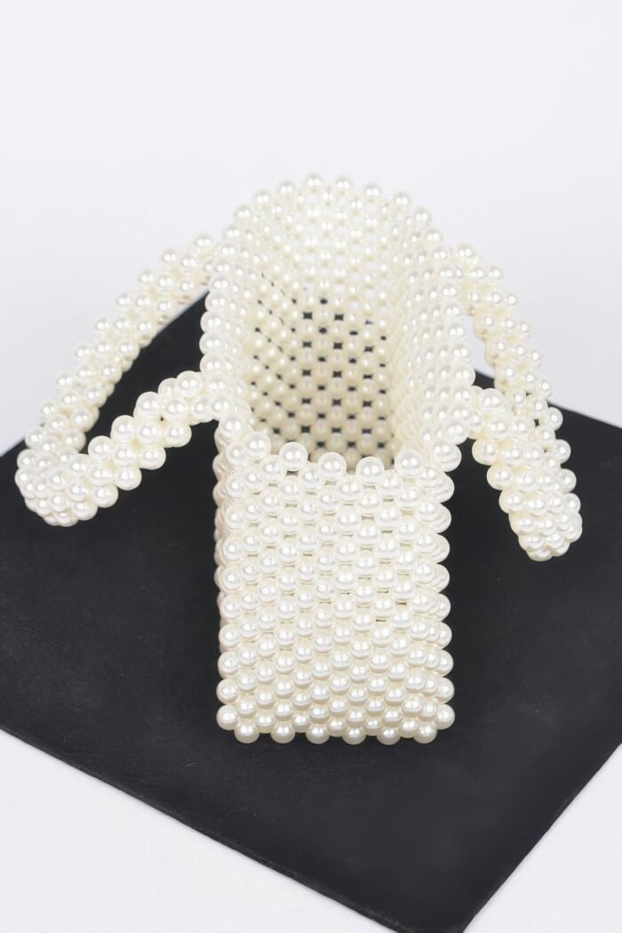 Hand made faux pearl bead small tote bag - image 6