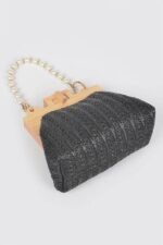 Faux Straw Wood Frame Clutch W/ Faux Pearl Chain - Image 6
