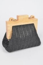 Faux Straw Wood Frame Clutch W/ Faux Pearl Chain - Image 7