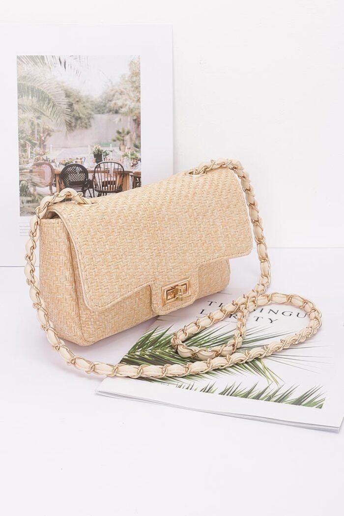 Faux straw flap shoulder bag - image 2