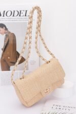 Faux Straw Flap Shoulder Bag - Image 4
