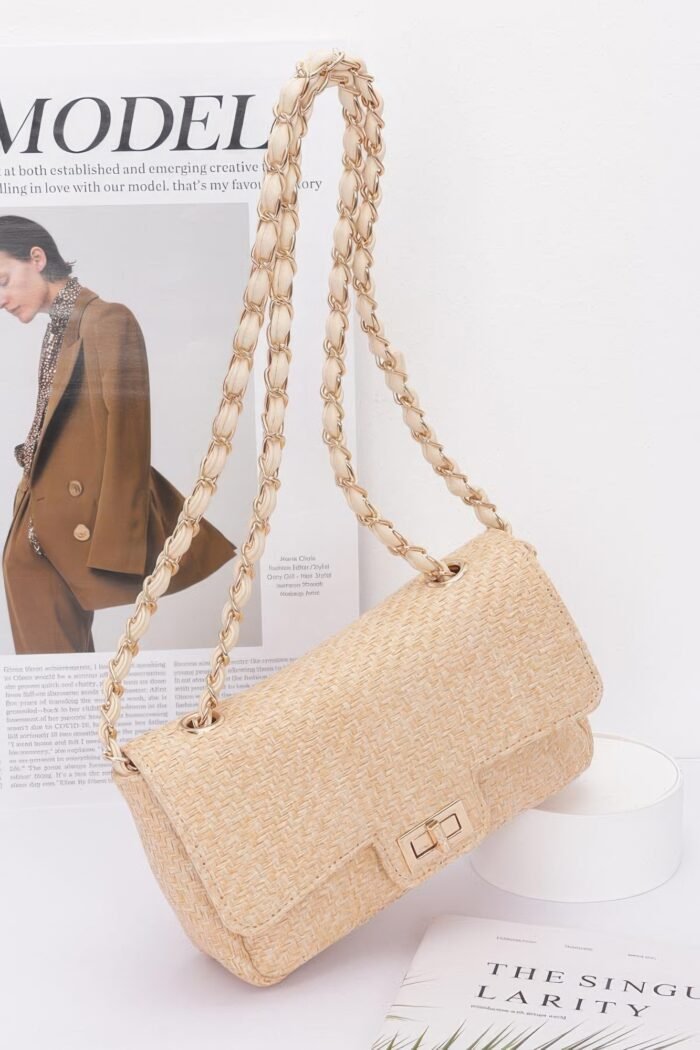 Faux straw flap shoulder bag - image 4
