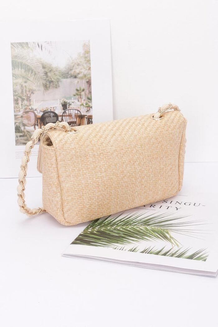Faux straw flap shoulder bag - image 5