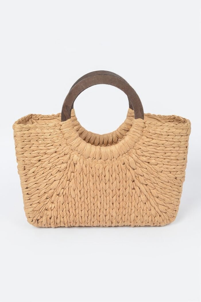 Round handle straw tote bag - image 1