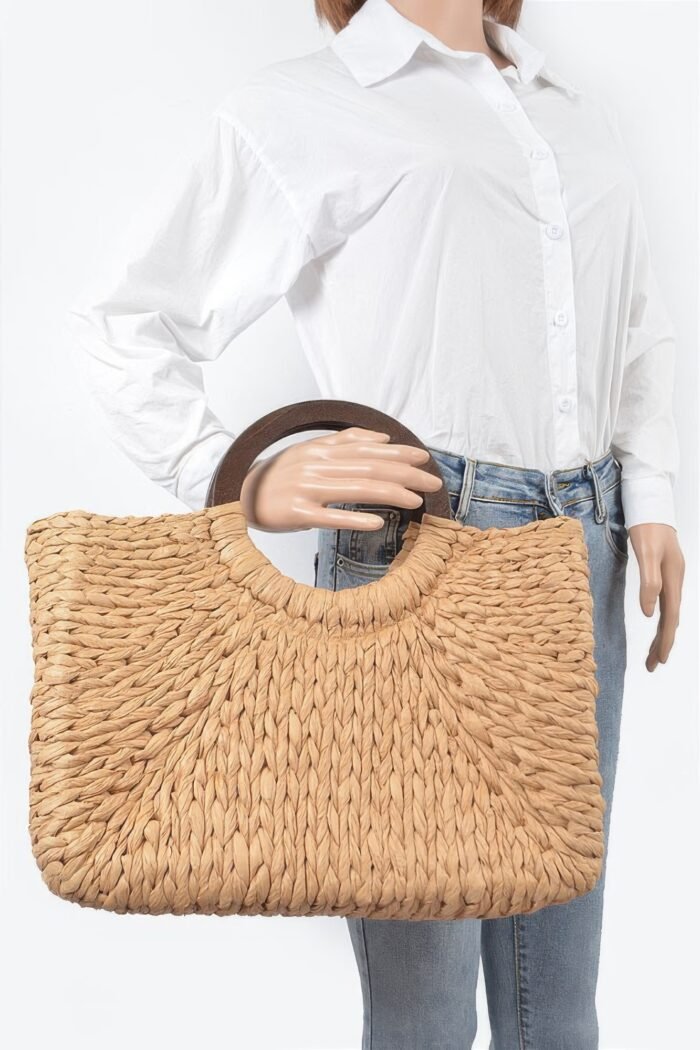 Round handle straw tote bag - image 2
