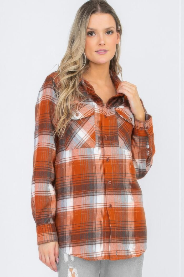 Womens boyfriend long sleeve checkered flannel - image 1