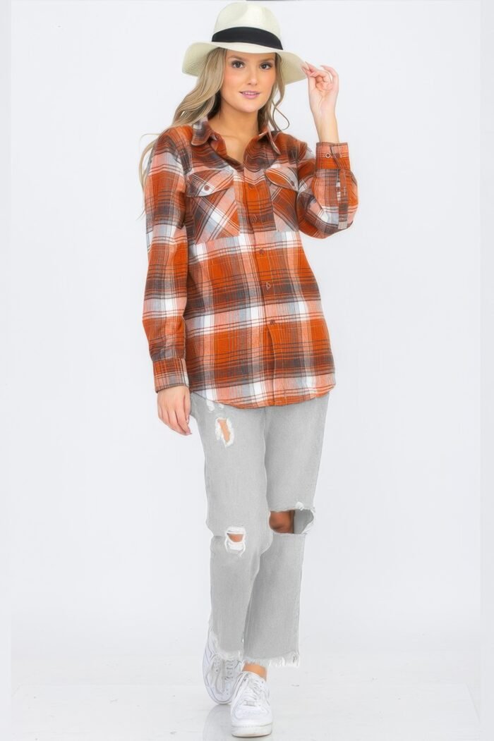 Womens boyfriend long sleeve checkered flannel - image 4