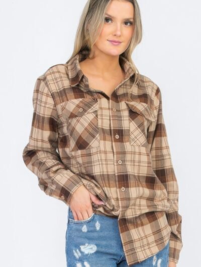 Womens Boyfriend Long Sleeve Checkered Flannel Womens Boyfriend Long Sleeve Checkered Flannel