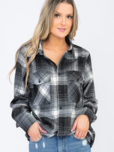 Womens Boyfriend Long Sleeve Checkered Flannel Womens Boyfriend Long Sleeve Checkered Flannel