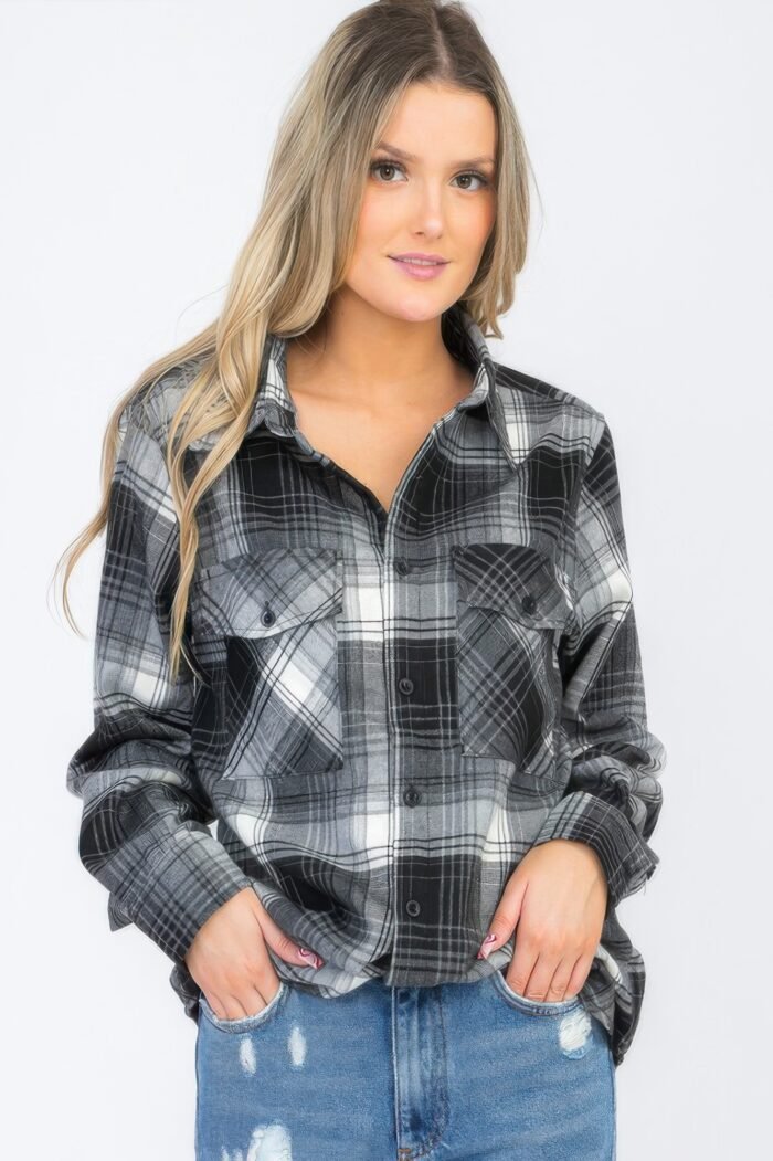Womens boyfriend long sleeve checkered flannel - image 8