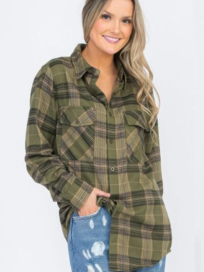Womens Boyfriend Long Sleeve Checkered Flannel Womens Boyfriend Long Sleeve Checkered Flannel